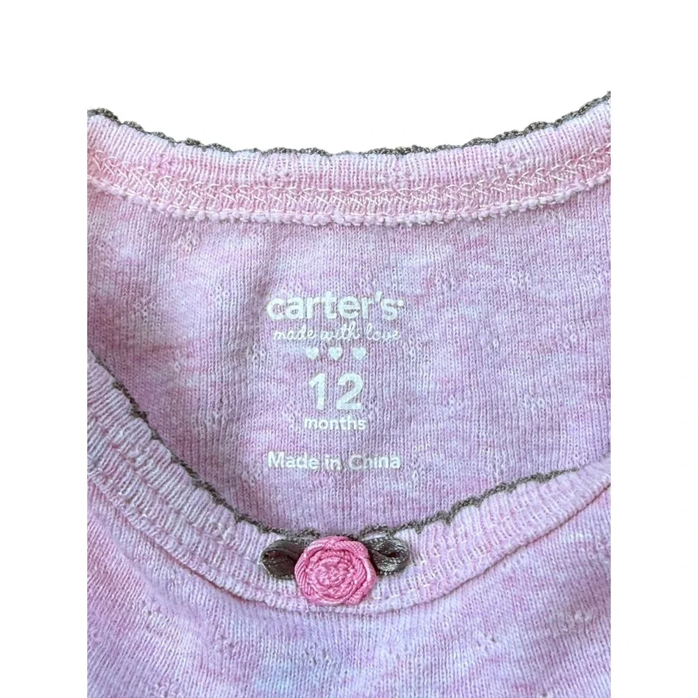 Carter's VTG embroiderwd Bodysuit girls 12 Months Pink Long Sleeve Pointelle